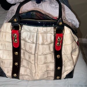 Marino Orlandi Cream Croc Embossed Leather Large Boxy Purse Handbag new $1200